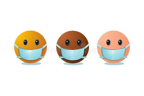 Emoji With Mouth Mask Set Of Yellow Faces With Closed Eyes Wearing A