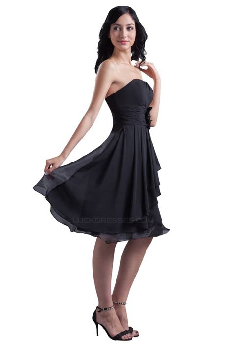 a line strapless short black chiffon bridesmaid dresses wedding party dresses bd010057