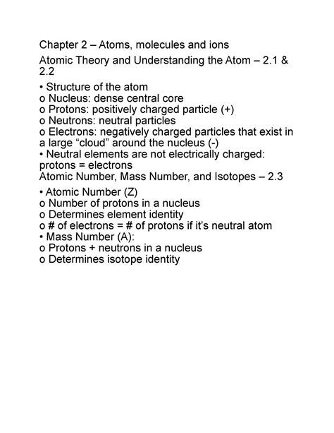 Chapter 2 Atoms Molecules And Ions Chapter 2 Atoms Molecules