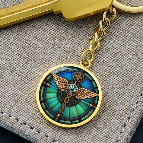 Caduceus Symbol Stained Glass Personalized Keychain Caduceus T For