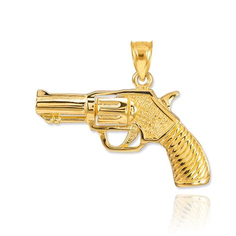 Amazon Com Fine K Yellow Gold Revolver Pistol Charm Gun Pendant Jewelry