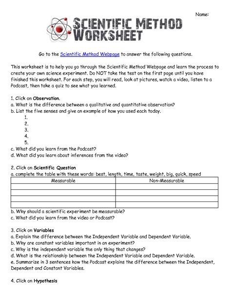 Worksheet On Scientific Method