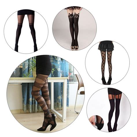 black women temptation sheer mock suspender tights cat pantyhose stockings cool mock over the