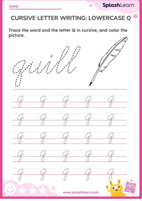 Cursive Letter Writing Lowercase Q Ela Worksheets Splashlearn
