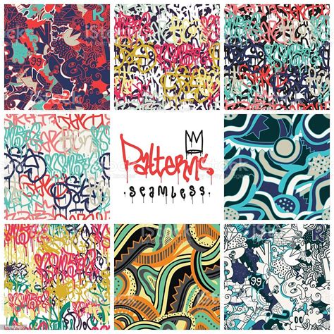 Graffiti Seamless Patterns Set Stock Illustration - Download Image Now - iStock