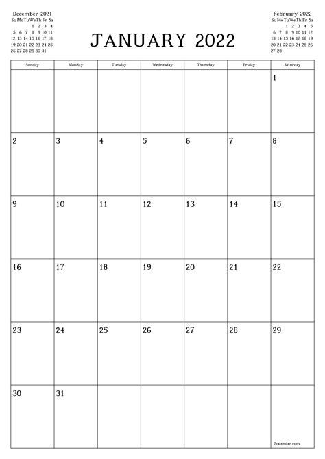 Blank Calendar January 2022 Printable