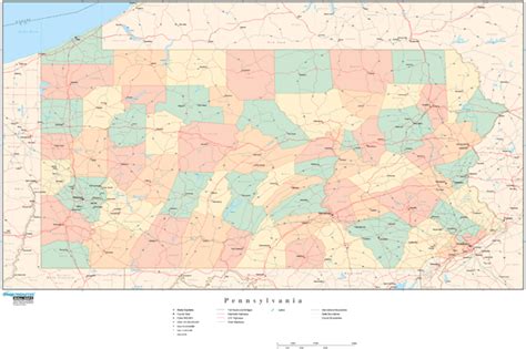 Pennsylvania Wall Map With Counties By Map Resources Mapsales