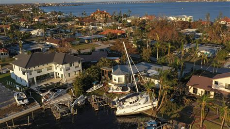 Aerial view of damage around Cape Coral Yacht Club in southwest portion