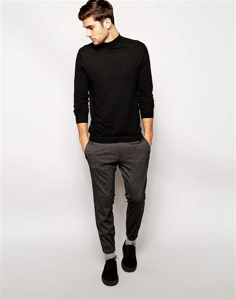 I see people often wearing all black as well. Image 4 of ASOS Turtleneck Jumper in Black Cotton | Black ...