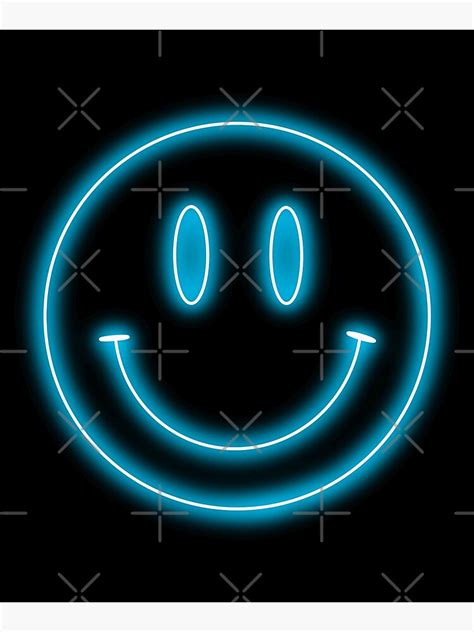 Blue Neon Light Smiley Face Mounted Print For Sale By Kathleenkwiat