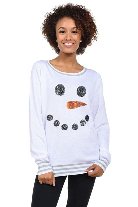 Womens Sequined Snowman Christmas Sweater Christmas Sweaters