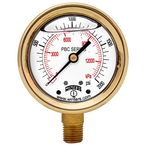 Winters Pbc Series Forged Brass Dual Scale Pressure Gauge 0 2000 Psi