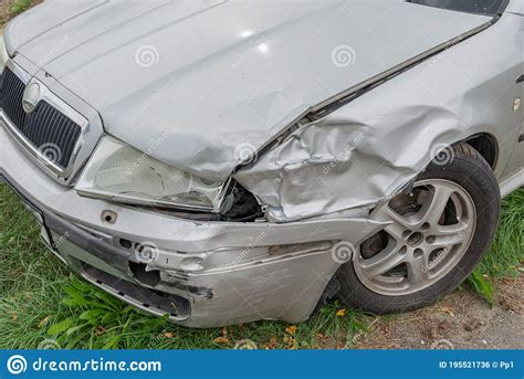 Crashed Silver Car Front Fender Insurance Accident Broken Collision