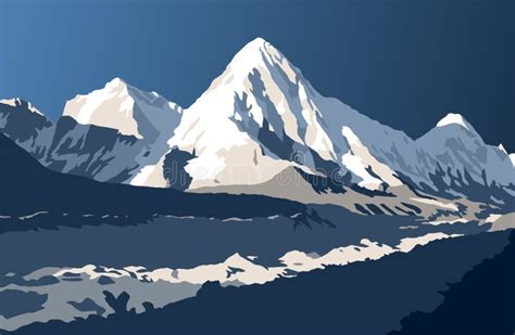 Mount Nuptse Mountain Vector Illustration Stock Illustration