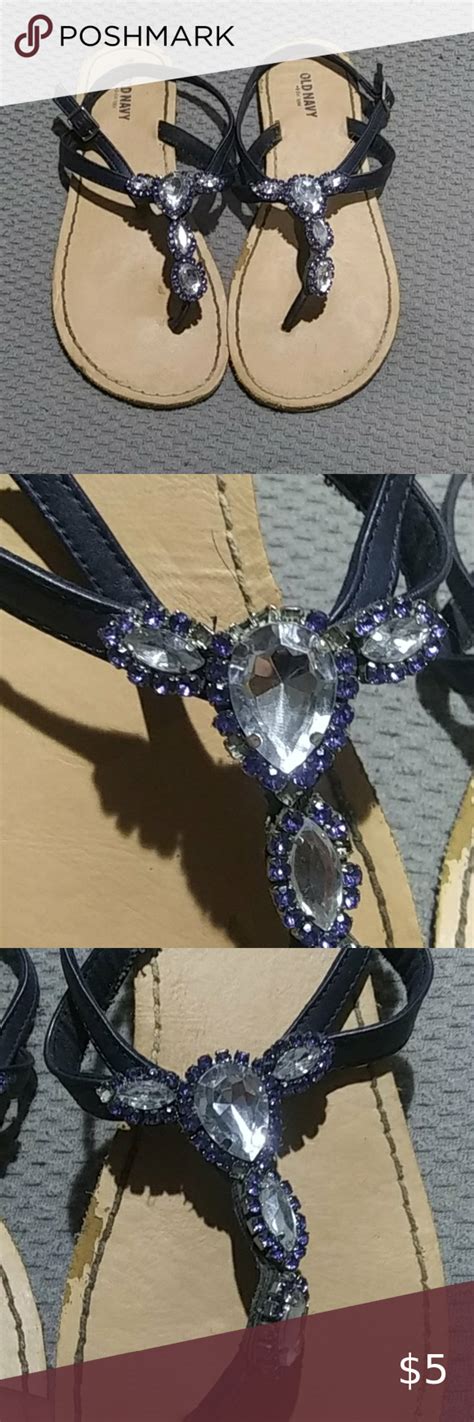 Old Navy Sandals Old Navy Size Jeweled Sandals Navy Blue Straps With Buckle White Jam