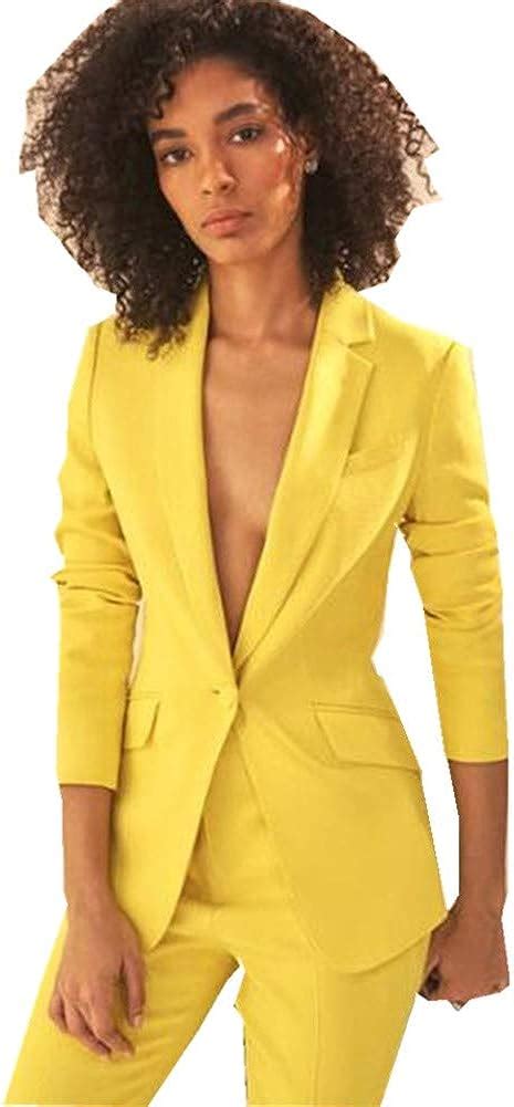 Yellow Peak Lapel Women Pantsuits Women S Blazer Formal Ladies Business Office