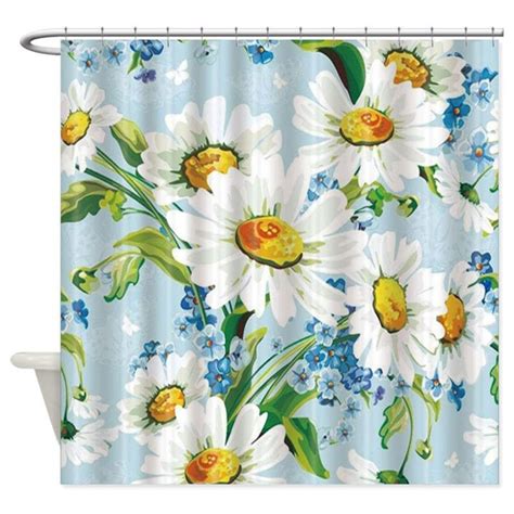 Floral Shower Curtain White Daisy Flowers Bath Decor Etsy