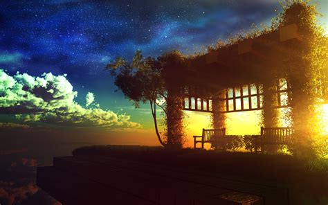 Beautiful anime scenery shot and edited by me amv alongside one more time, one more chance from 5cm per second. Anime, Sunset, Beautiful Scenery, Pavilion wallpaper ...