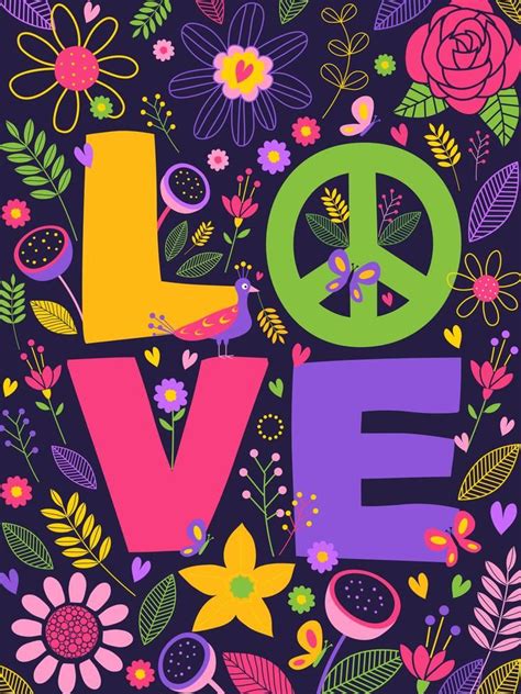 Peace And Love Vector Lettering Illustration Colourful Wallpaper