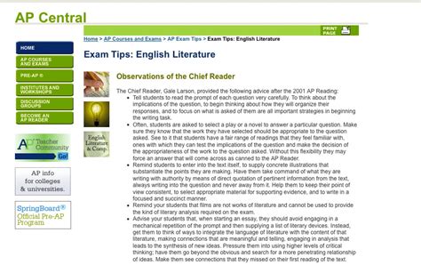 Dr Prestons Literature And Composition 2012 2013 Exam Tips From The