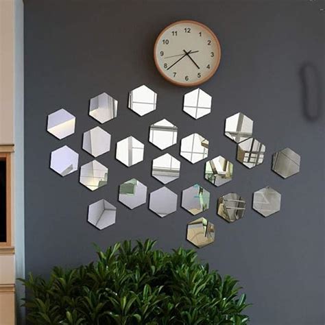 Removable Acrylic Mirror Wall Stickers Geometric 3d Hexagon Self
