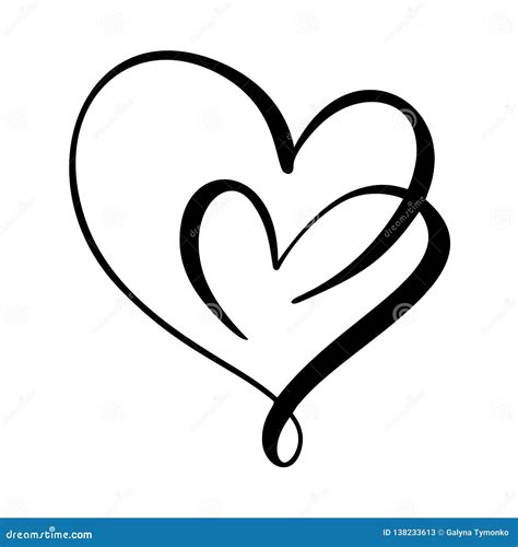 Calligraphic Love Heart Sign Vector Romantic Illustration Symbol Join
