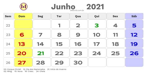 Veja aqui o calendário mensal de calendário junho 2021 inclusivamente os números das semanas. Calendário 2021 em formato PNG - Brasil