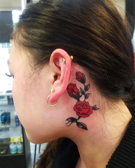 Share 80 Red Rose Tattoo Behind Ear Best Ineteachers