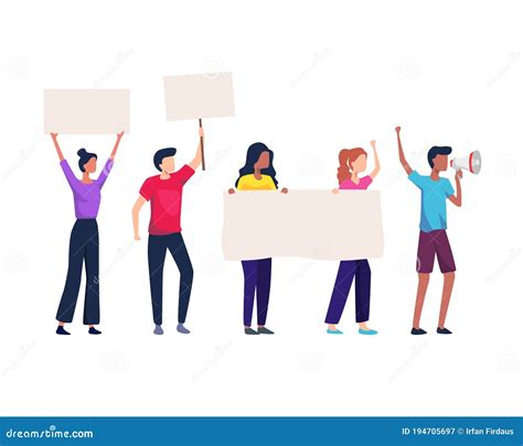 Vector Illustration Of Group Of Protesting People Stock Vector