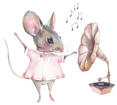 Cartoon Mouse Watercolor Illustration Cute Mice Stock Illustration Illustration Of