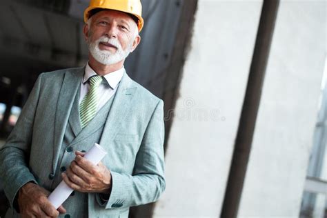 Confident Construction Engineer Architect Businessman In Hardhat On