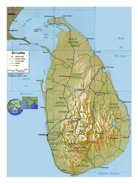 Detailed Political And Administrative Map Of Sri Lanka With Relief