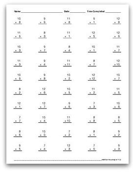 Access 1000s of interactive tutorial worksheets. Math Facts Worksheets: Addition Review 7-12 (50 per page, 2:30 minutes)