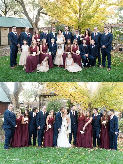 Maroon Bridesmaids Dresses Navy Groomsmen Tux Maroon Bridesmaid