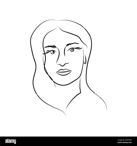 Modern Abstract Face Portrait Linear Ink Brush Line Art Fashion