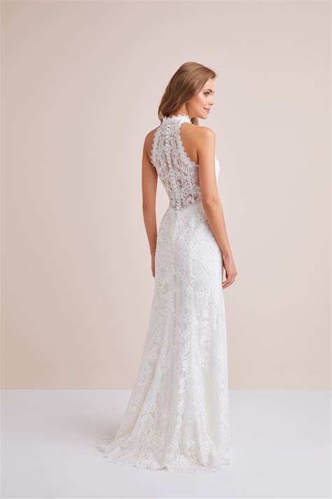 Lace High Neck Halter Sheath Wedding Dress In 2020 High Neck Lace
