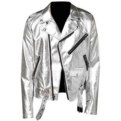 Men Tripp Nyc Silver Metallic Leather Jacket