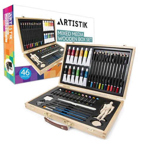 Buy Art Set with Wooden Storage Case - 42 Piece Artist Supplies Set