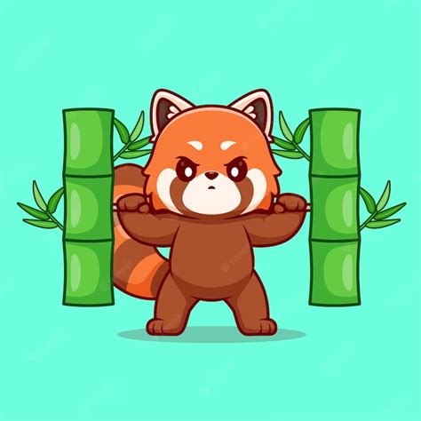 Premium Vector Cute Red Panda Lifting Bamboo Barbell Cartoon Vector