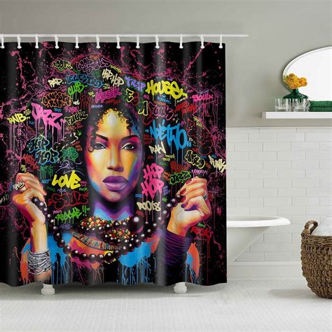 African American Black Girl Art Pop Culture Shower Curtain Bathroom Decor Afro Girl African