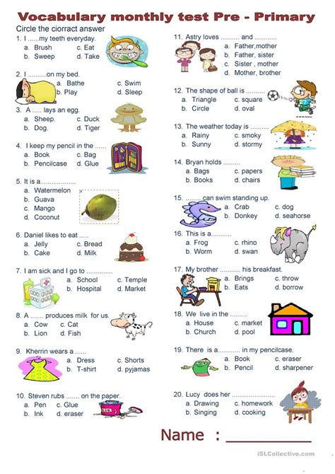 Vocabulary Monthly Test English Esl Worksheets For