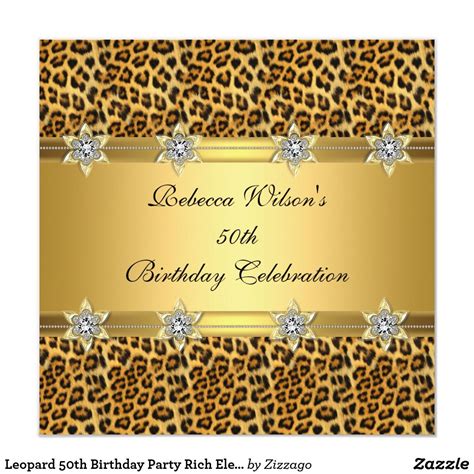 Leopard 50th Birthday Party Rich Elegant Gold Invitation 50th Birthday