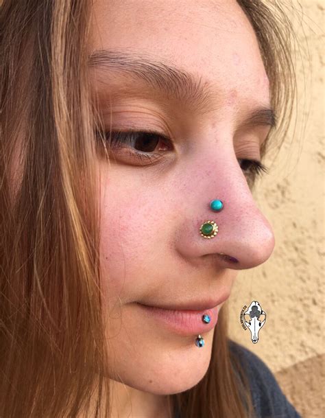 Our Lovely Client Valerie With Her New High Nostril Piercings Rocking Turquoise Fox Labyrinth