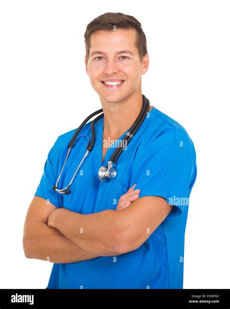 Medical Doctor In Scrubs Isolated On White Background Stock Photo Alamy