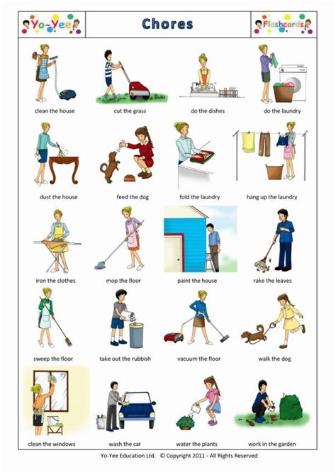 chores flashcards  children corvees teaching young children