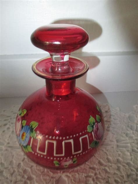 Antiquevtg Moser Cranberry Perfume Bottle~hand Painted Perfume