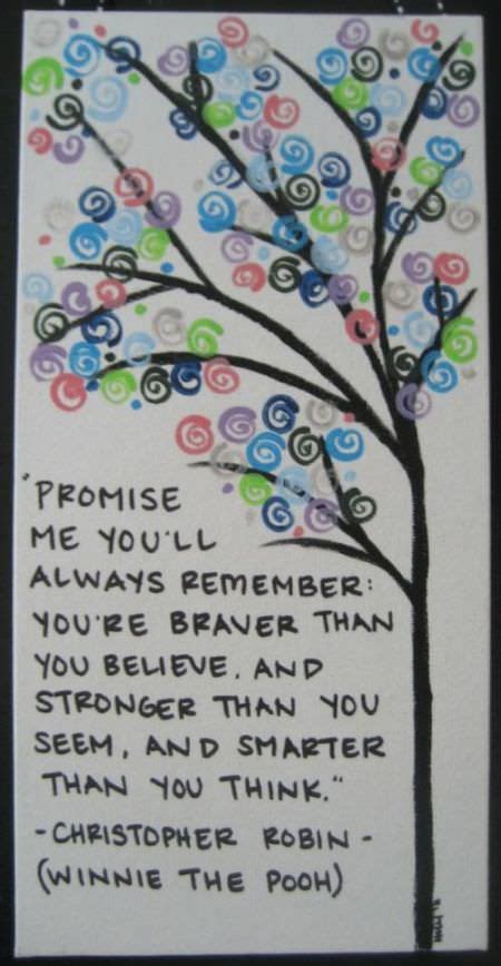 Pooh's most famous saying (besides the catchphrase oh, bother) is you're braver than you believe, stronger than you seem, and smarter than you think. An inspirational picture quote with famous words from ...