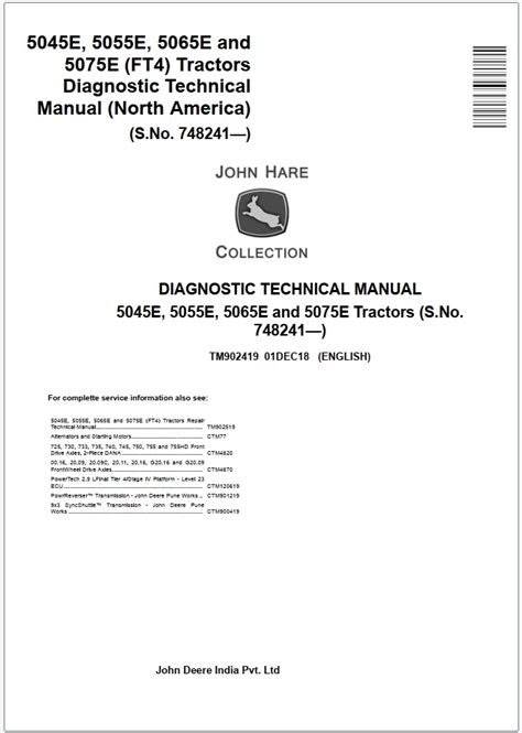 John Deere 5045e 5055e 5065e 5075e Tractor Diagnostic Technical Manual