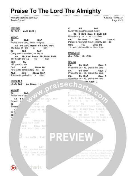 Praise To The Lord The Almighty Chords Pdf Travis Cottrell Praisecharts