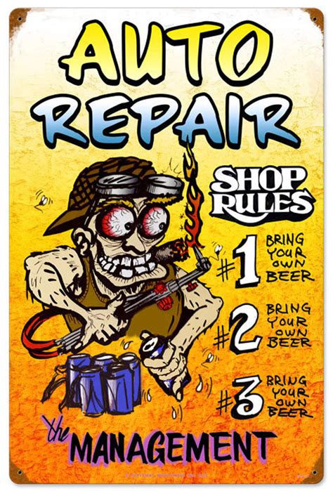 Auto Repair Shop Rules Vintage Metal Sign 16 X 24 Inches